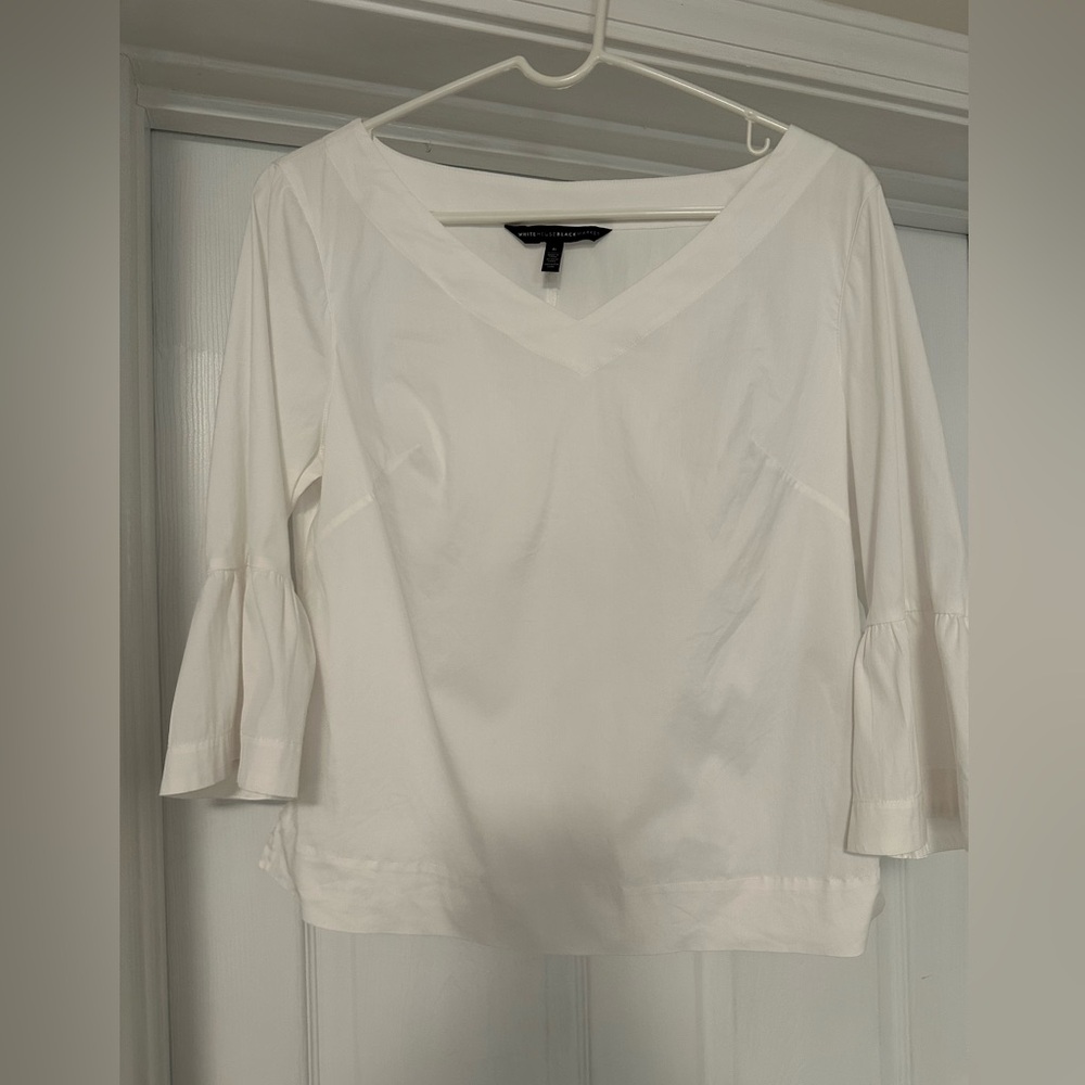 White House Black Market White Bell Sleeve Poplin Top Size 6 EUC